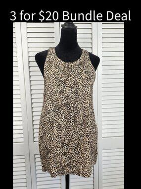 Old Navy Animal Print Tank Top White Tan Brown Black Size Medium
